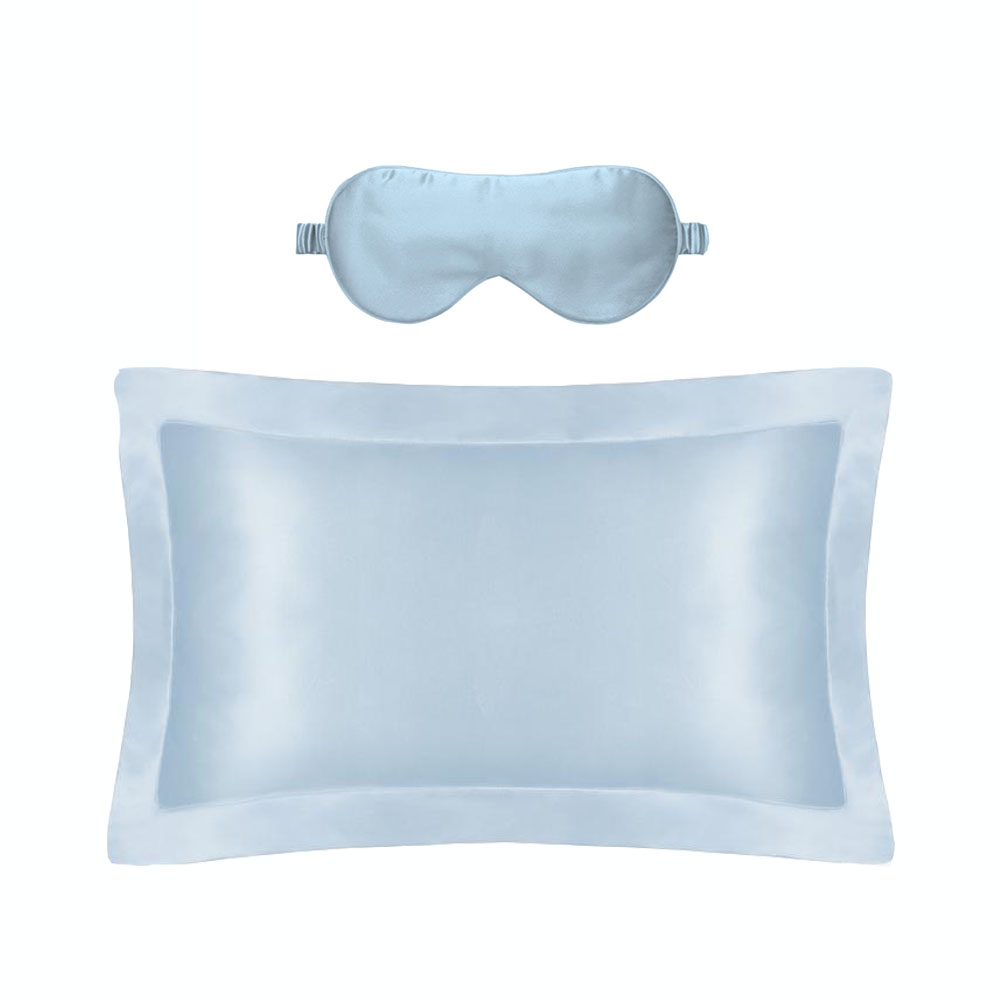 Blue 100% Pure Silk Pillowcase And Eye Mask Set