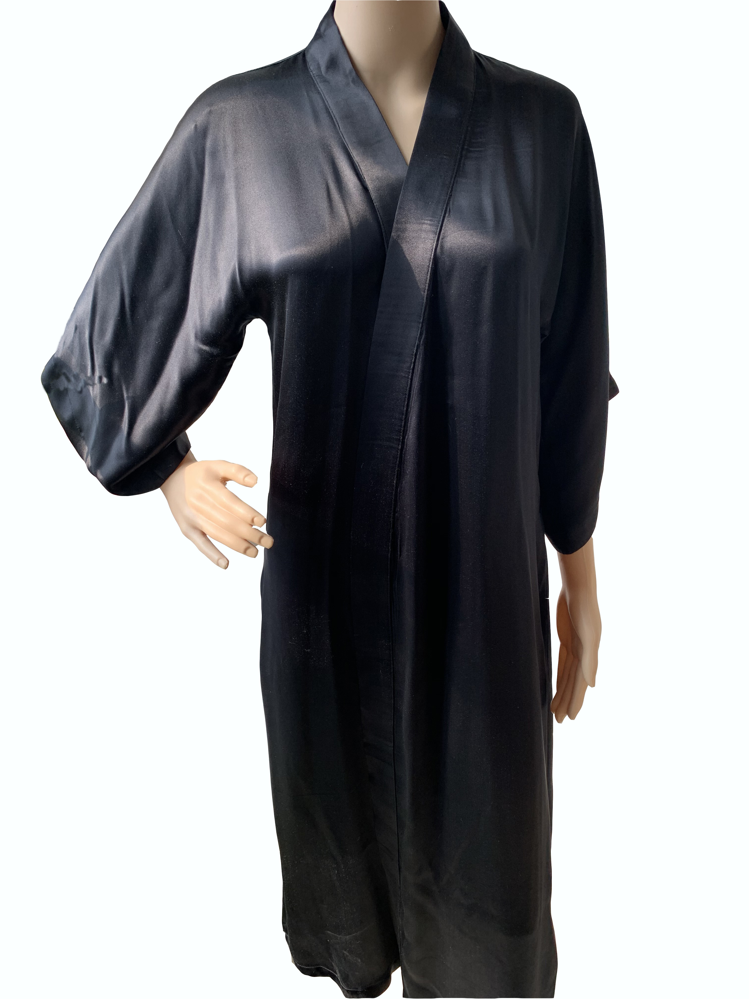 Black Long Silk Kimono Robe
